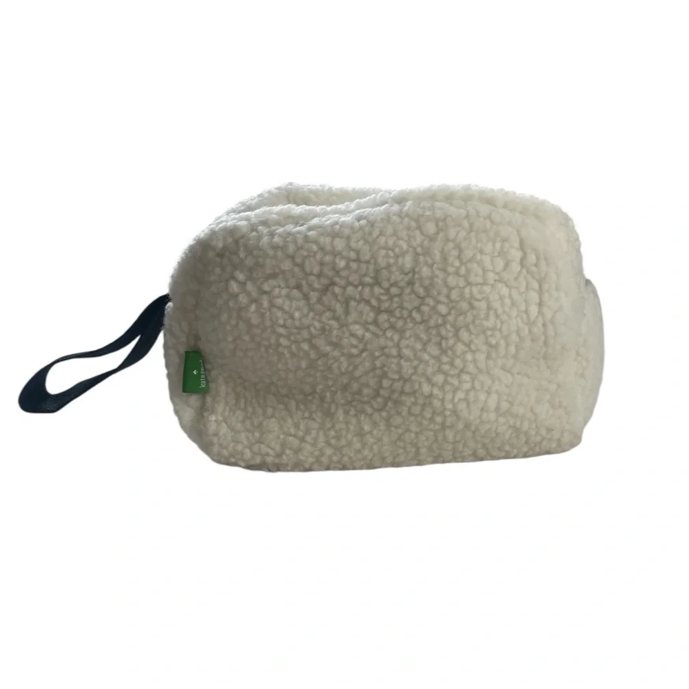 Kate Spade Faux Sherpa Cosmetic Bag/ Makeup Travel Pouch Wristlet new
